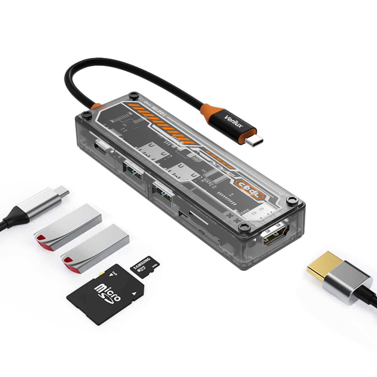 Verilux USB C HUB 6 in 1 USB C to HDMI Adapter with 4K@30Hz HDMI, 2.0/3.0 USB Adapter Multiple Port, PD 100W & USB C Data Port, SD/Micro SD Card Reader USB Type C Hub for Laptop, MacBook Pro Air Verilux USB C HUB 6 in 1 USB C to HDMI Adapter with 4K@30Hz HDMI, 2.0/3.0 USB Adapter Multiple Port, PD 100W & USB C Data Port, SD/Micro SD Card Reader USB Type C Hub for Laptop, MacBook Pro Air